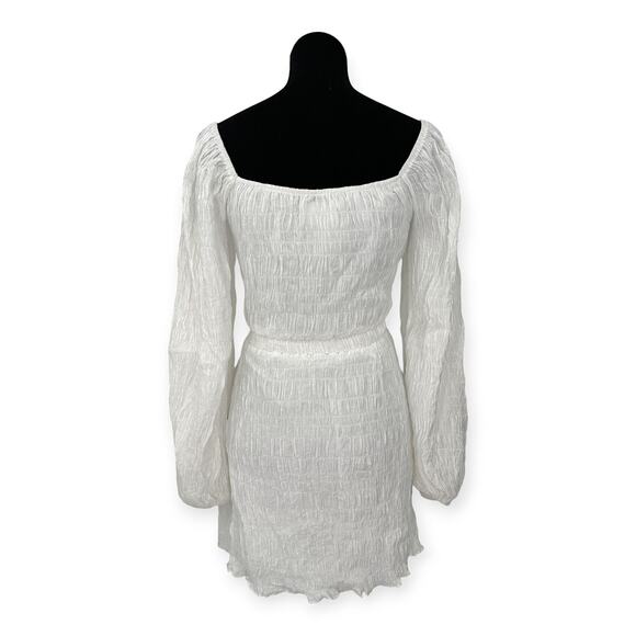 SABO | Small | Textured Crepe Off-Shoulder Puff Sleeve Seven Cutout Waist Dress - Picture 9 of 12
